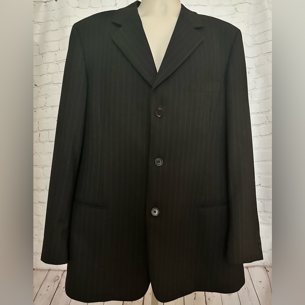 DKNY Mens Blazer Suit Jacket 42R/35 Black Pinstripe